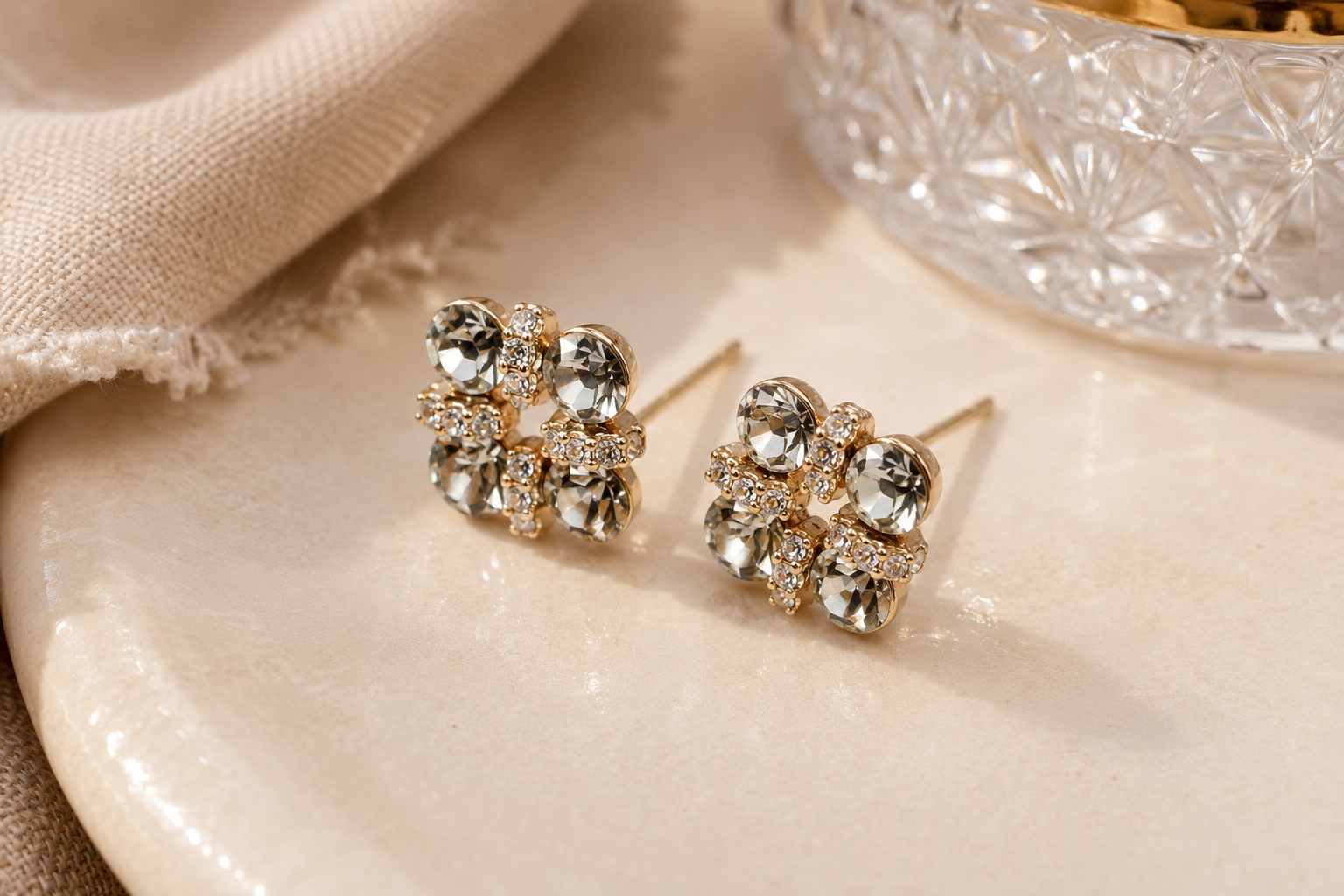 Crystal floral earrings with sterling silver posts
